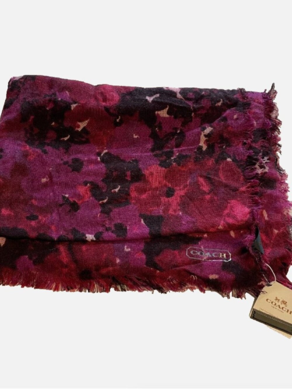 Coach Printed Floral Scarf Black Sherry NWT - Picture 2 of 4
